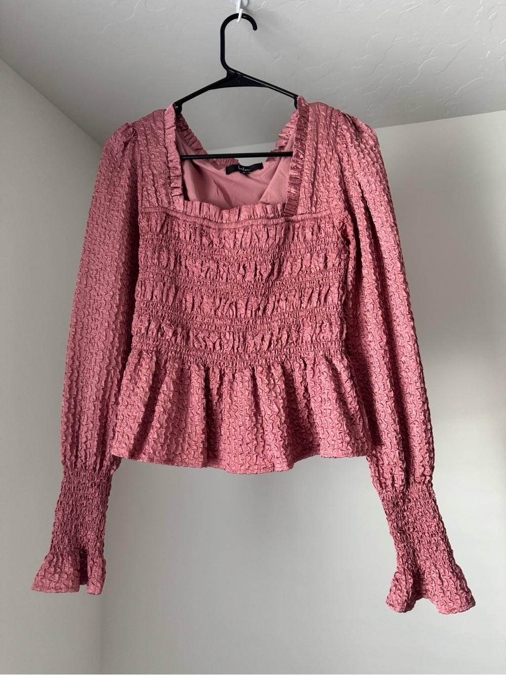 Square-Neck Long-Sleeve Peplum Top - Size M